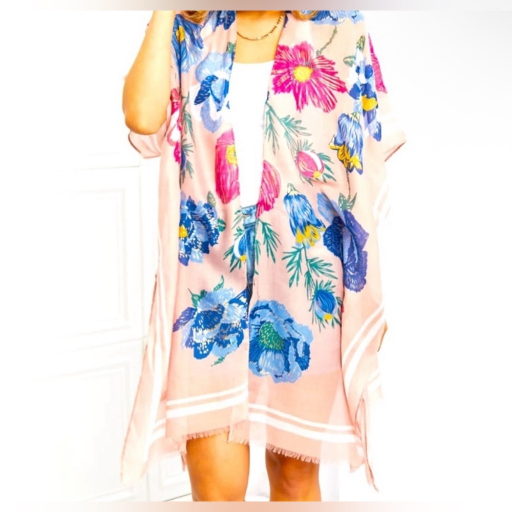 Woven Heart Pink Floral Kimono